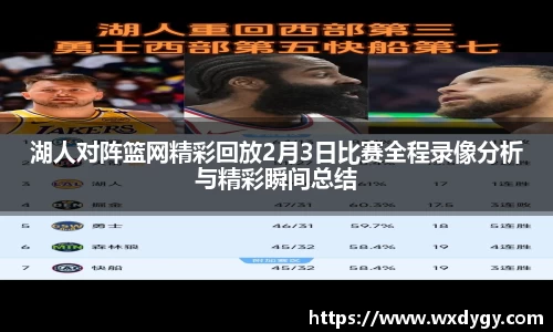 湖人对阵篮网精彩回放2月3日比赛全程录像分析与精彩瞬间总结